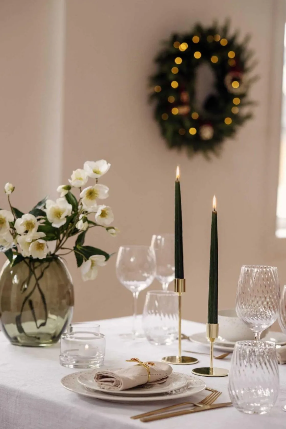 Kremmerhuset Festlys lakk 4pk mørk grønn| Kronelys