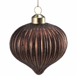 Kremmerhuset Julekule dråpe rille brun| Julekuler