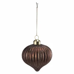 Kremmerhuset Julekule dråpe rille brun| Julekuler