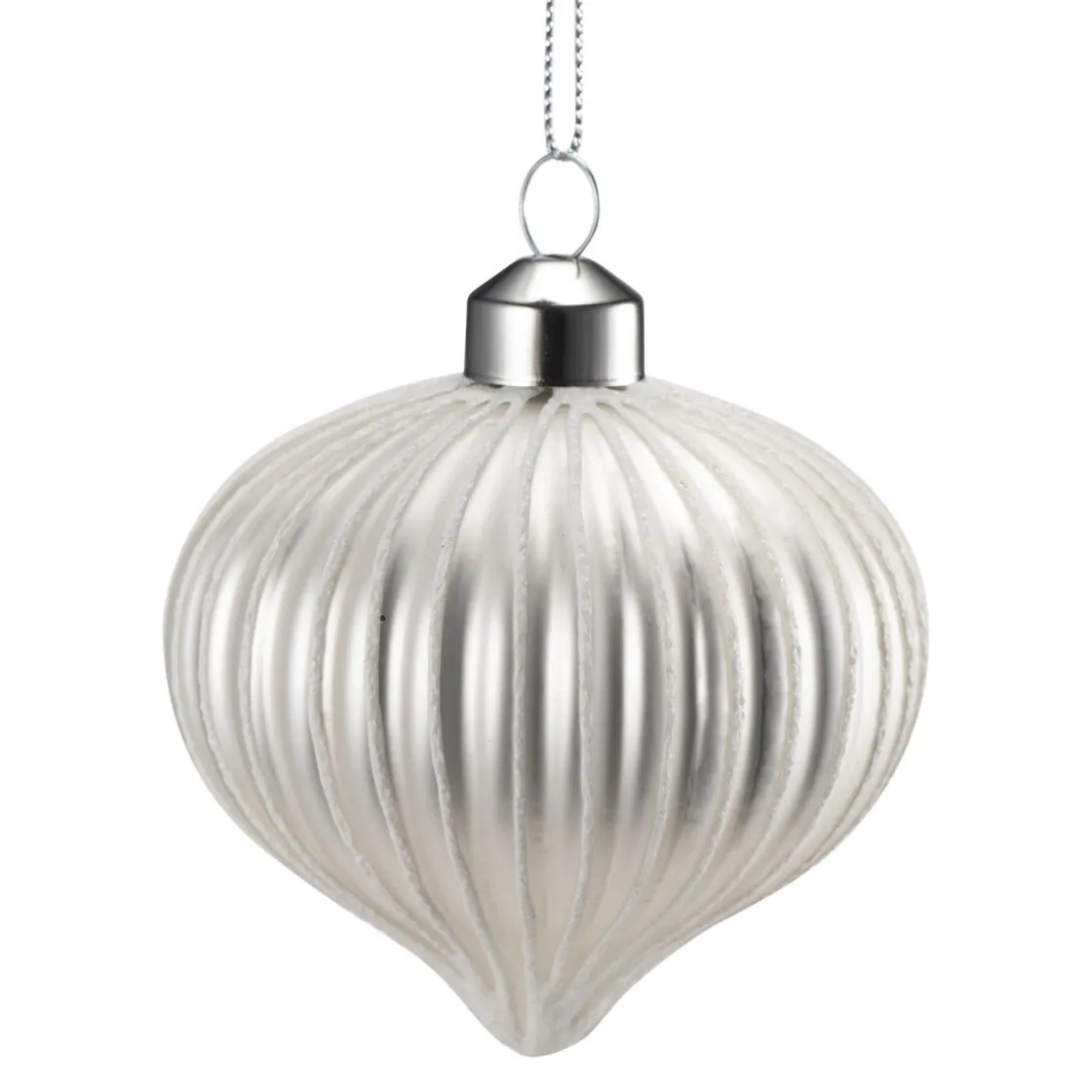 Kremmerhuset Julekule dråpe rille hvit| Julekuler