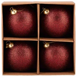 Kremmerhuset Julekule glitter 4 pack rød| Julekuler