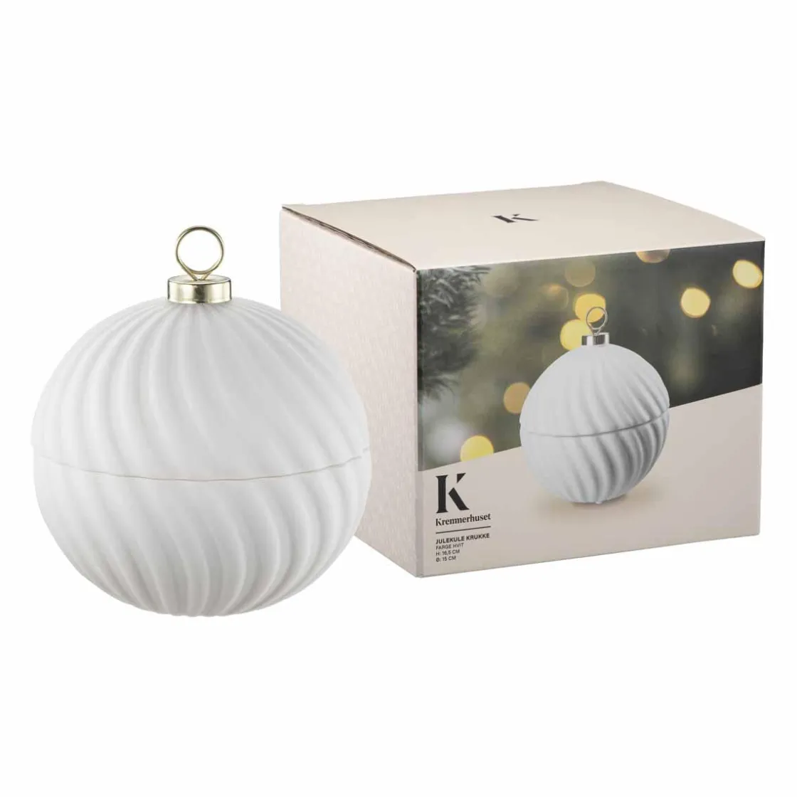 Kremmerhuset Julekule krukke hvit| Gavetips|Julepynt