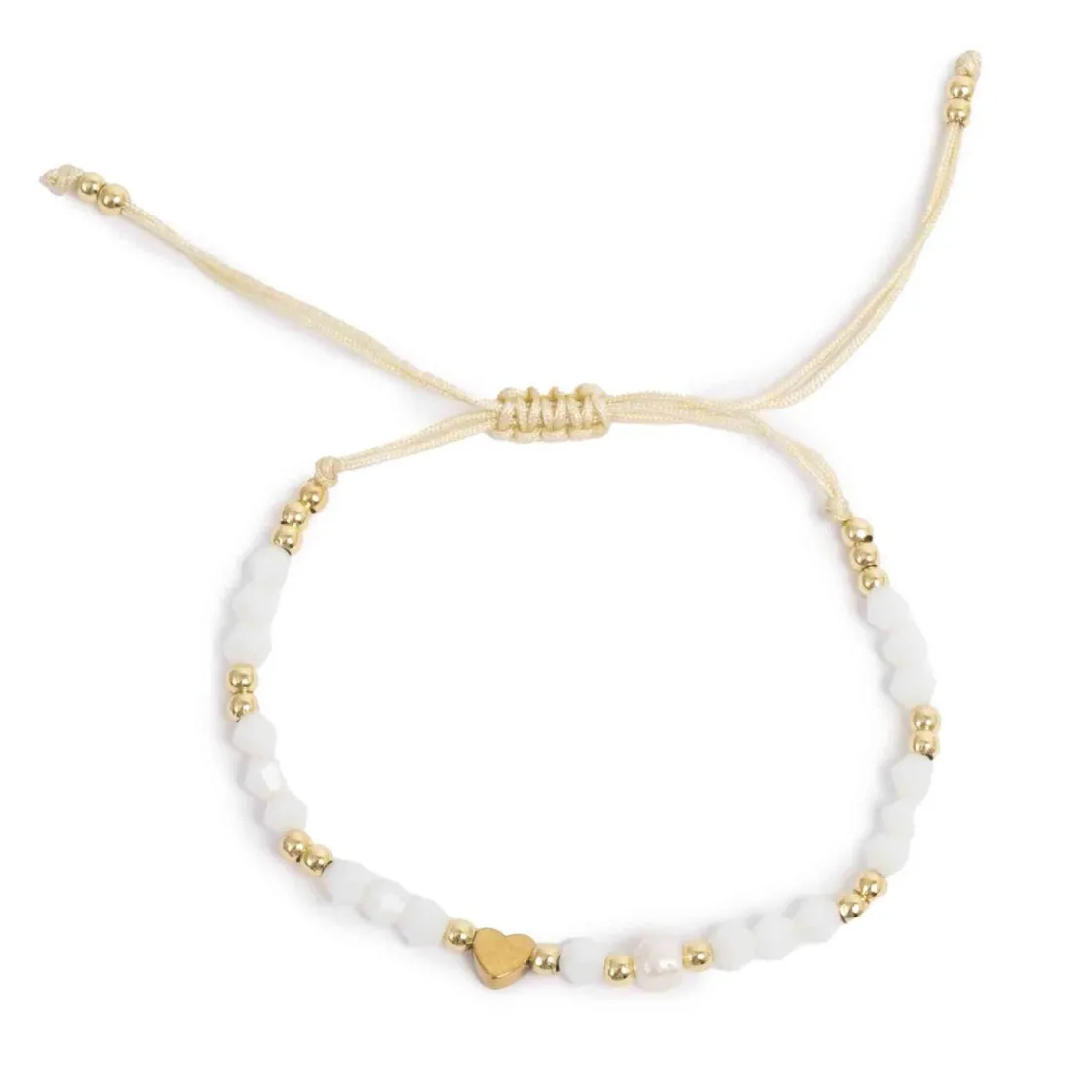 Kremmerhuset Knytearmbånd, hvite beads med hjerte| Armbånd