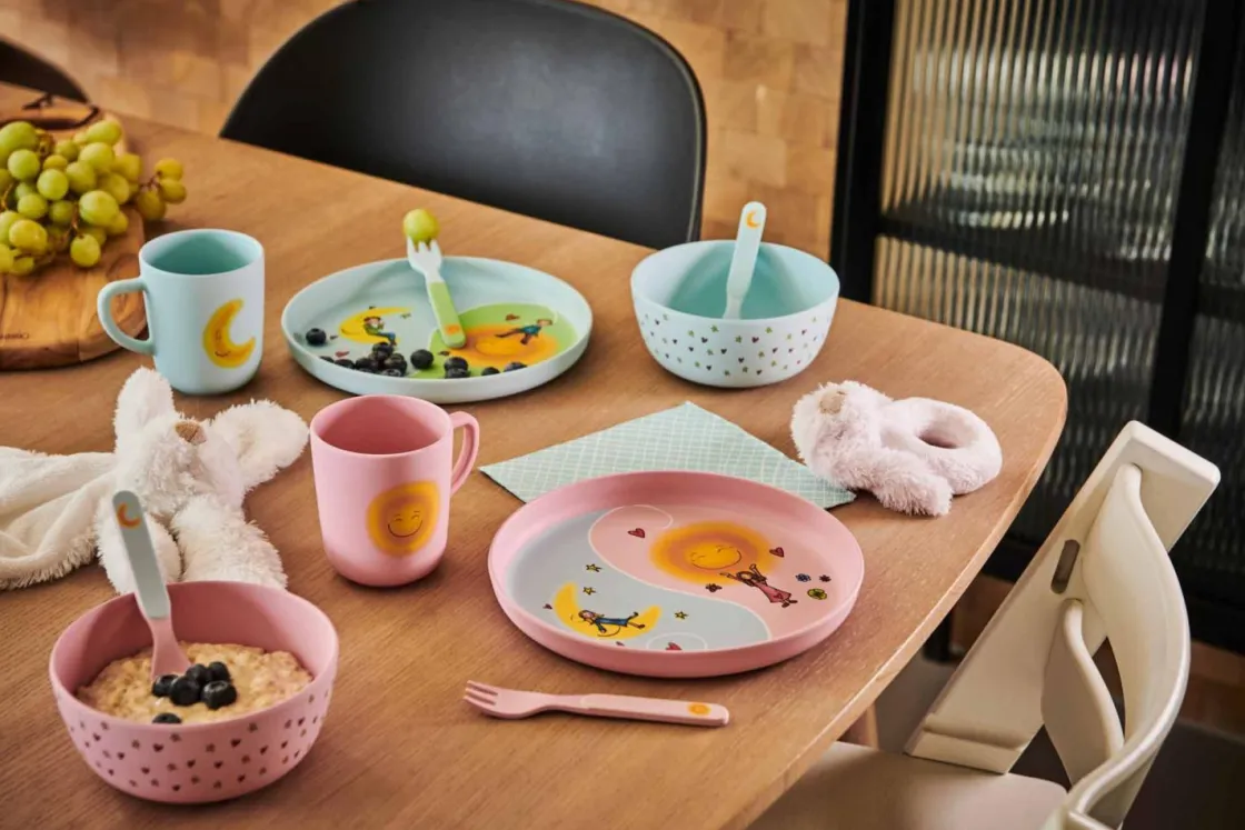 Kremmerhuset Lykketegning - God morgen/ God natt Barnesett 35 cl rosa| Servering|Servise