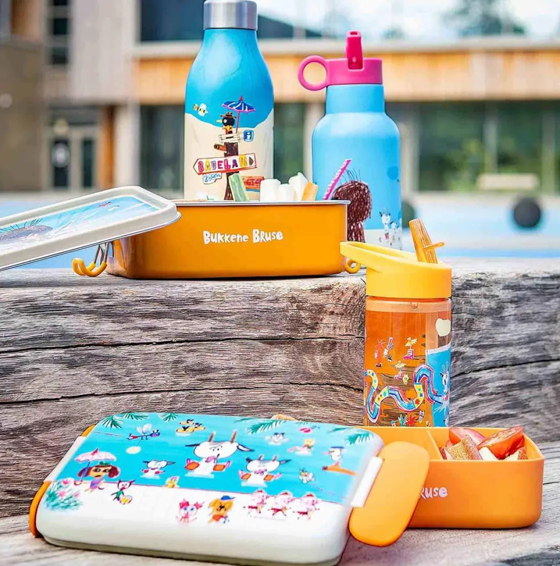 Kremmerhuset Modern House - Bukkene Bruse Drikkeflaske 0,35 l, blå/rosa| Drikkeflasker