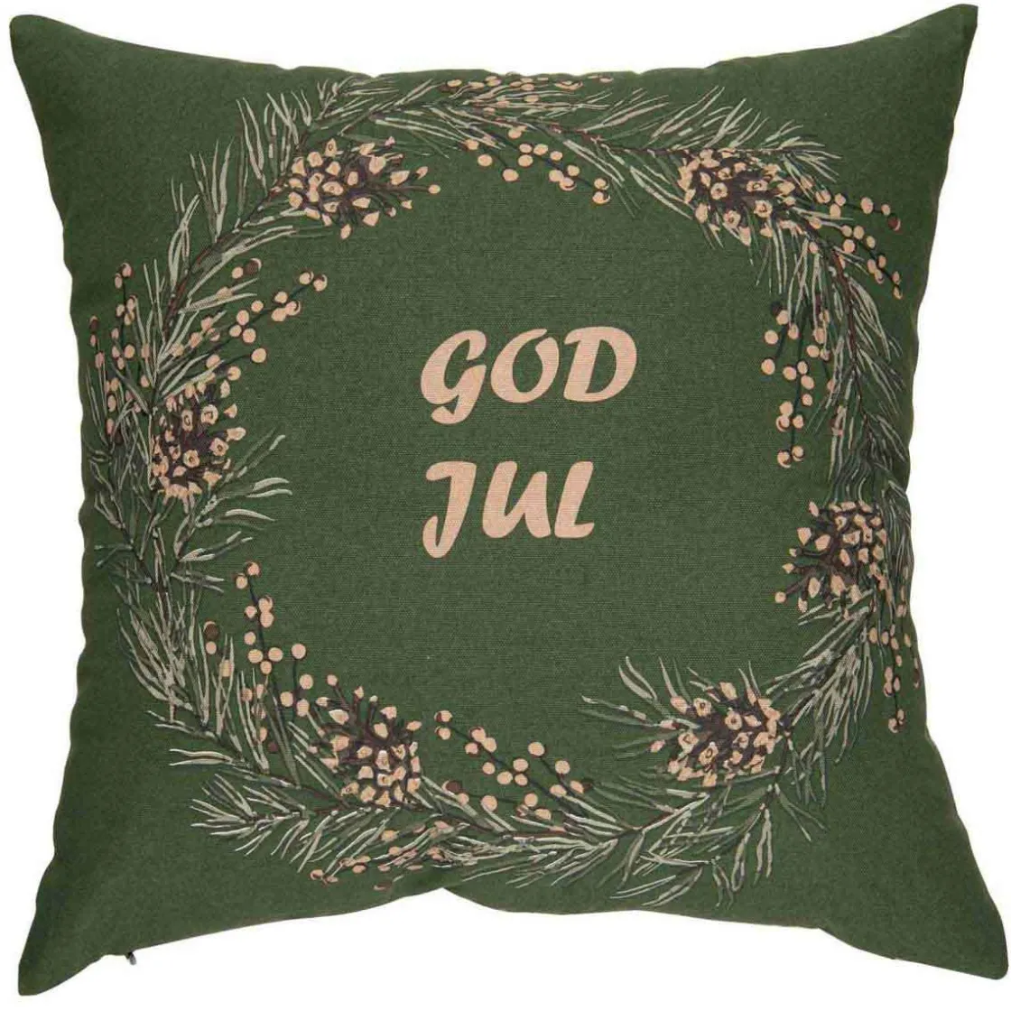 Kremmerhuset Putetrekk God Jul krans 48x48 cm grønn| Putetrekk|Juletekstil