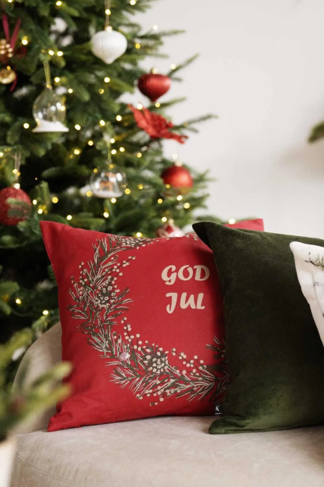 Kremmerhuset Putetrekk God Jul krans 48x48 cm| Putetrekk|Juletekstil