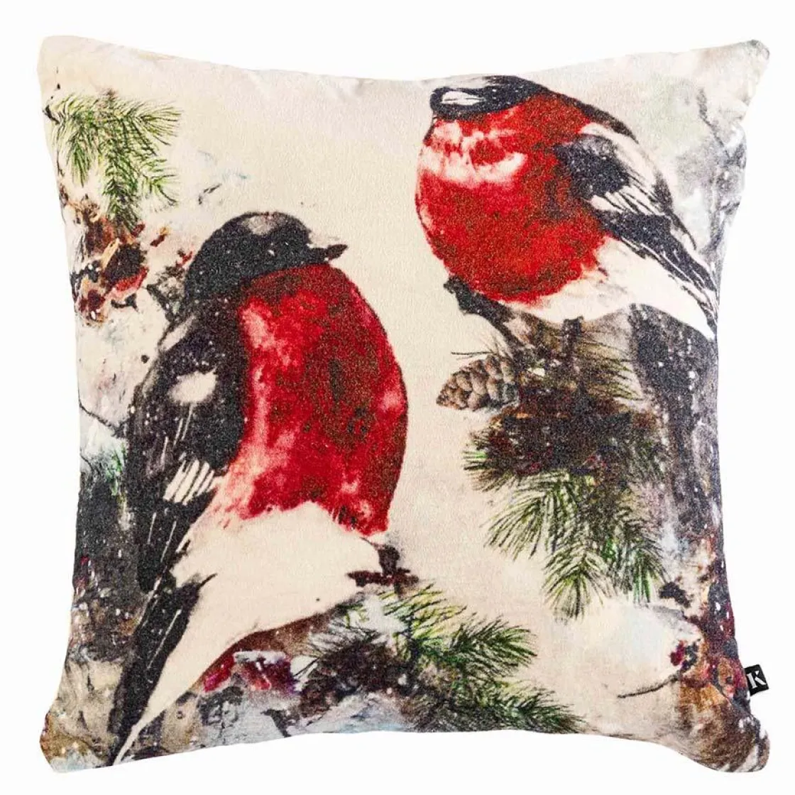 Kremmerhuset Putetrekk velur Dompap skog 48x48cm| Putetrekk|Juletekstil