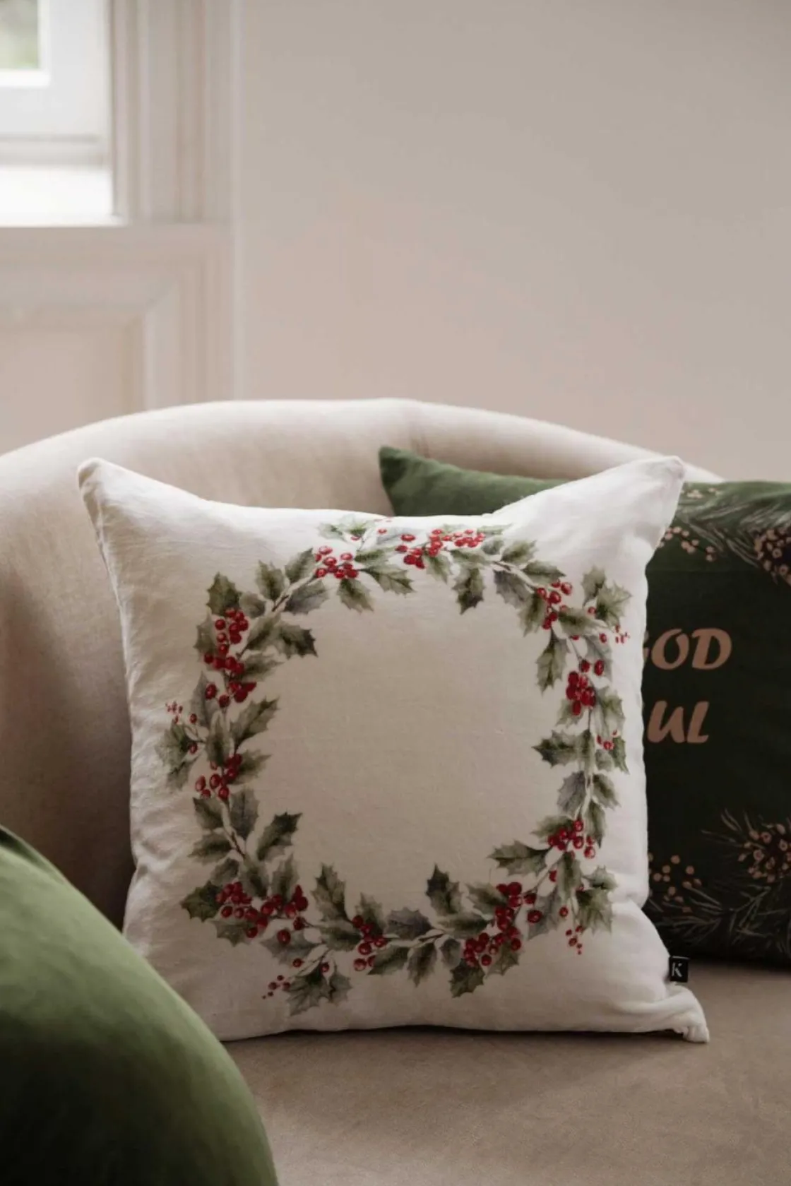 Kremmerhuset Putetrekk velur Julekrans 48x48cm| Putetrekk|Juletekstil