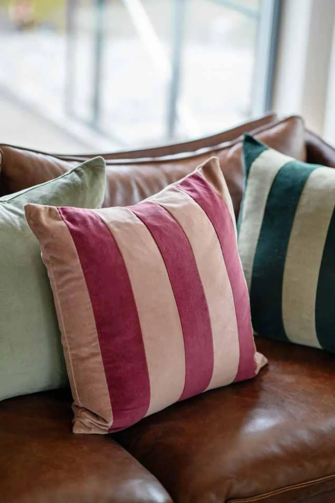 Kremmerhuset Putetrekk velur striper 48x48 cm, grønn| Putetrekk