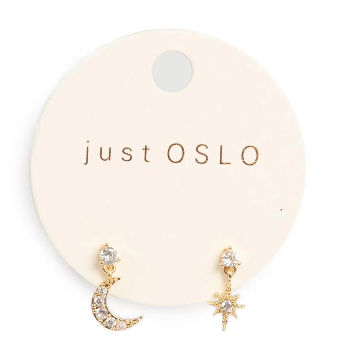 Kremmerhuset Øreringer med måne/stjerne og krystaller, gull| Ørepynt
