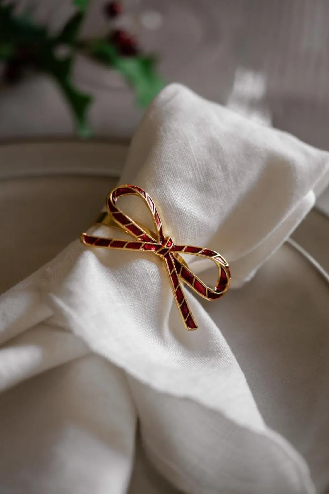 Kremmerhuset Serviettringer 4 pk sløyfe rød| Servering|Juleservering