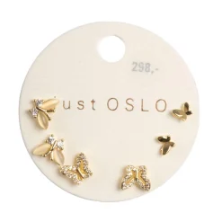 Kremmerhuset Sett med 6 øredobber, sommerfugler, Gull| Ørepynt