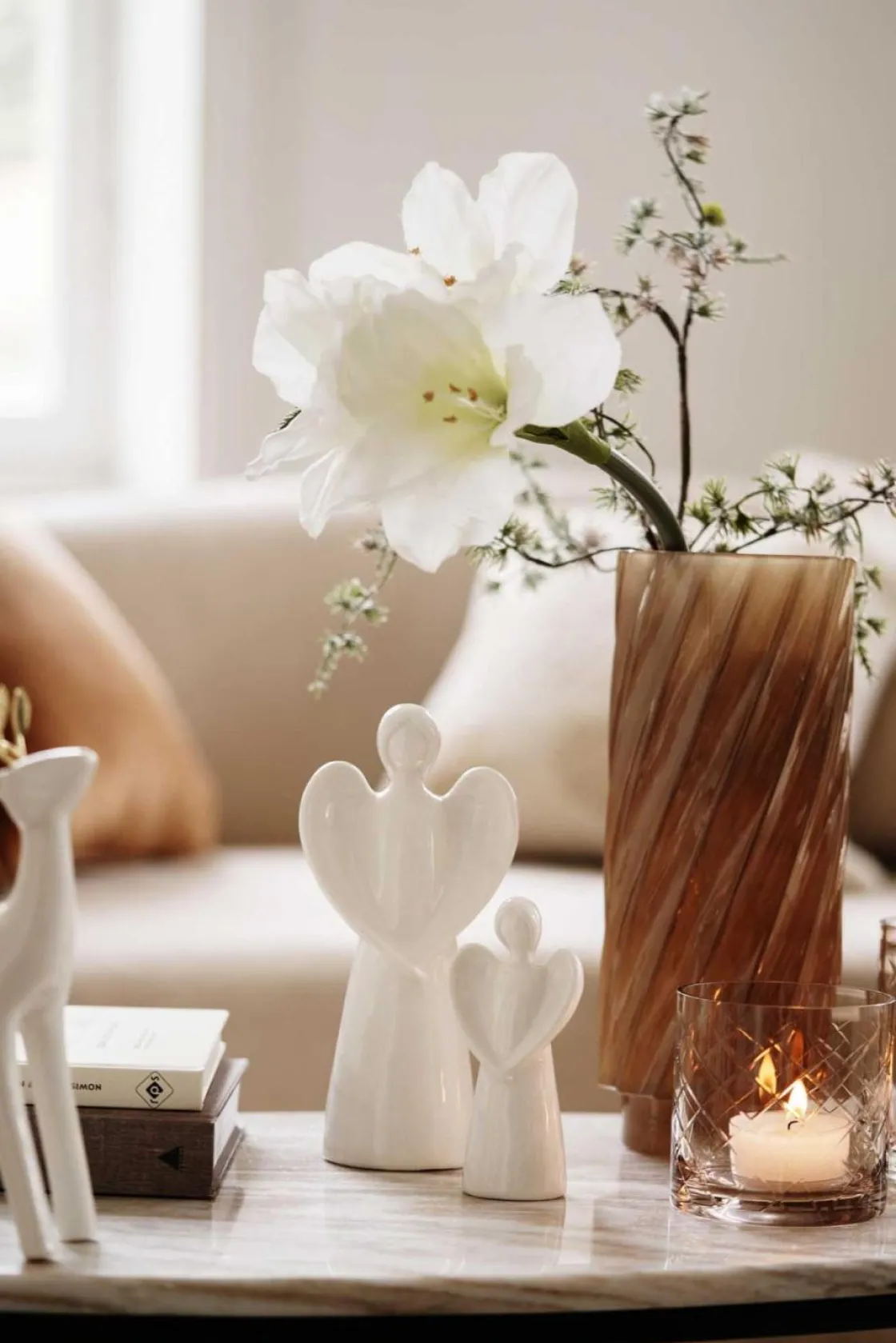 Kremmerhuset Stilkblomst Amaryllis hvit| Kunstige Blomster|Juletrær Og Julegrønt