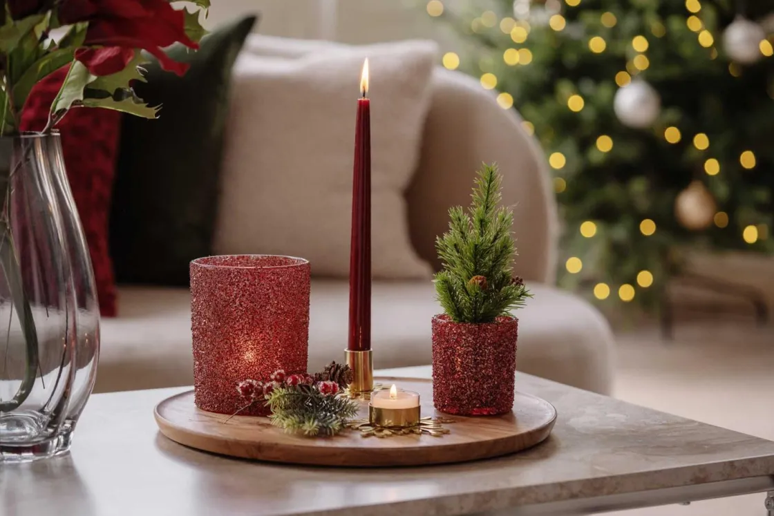 Kremmerhuset Telysholder Glitter 12,5cm rød| Lykter|Julelys Og Lysestaker